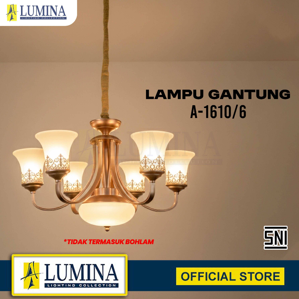 Lampu Gantung Hias Chandelier Rose Gold 6 Kepala Fitting 6x E27 Model Minimalis - Type A-1610/6 - LU