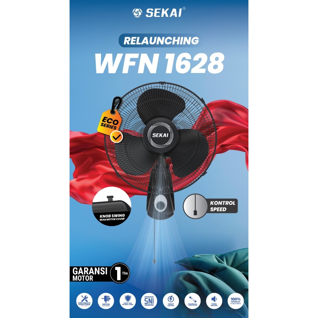 Kipas Angin Dinding WFN 1628 WFN1628 Tali 1628RC Remote