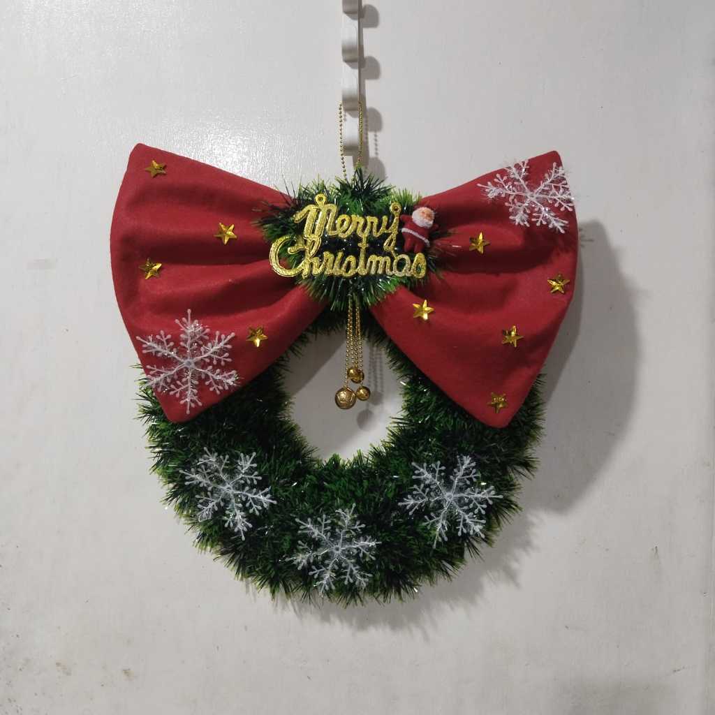 (38cm) Krans Natal Pita jumbo - Hiasan dinding natal Xmas Wreath