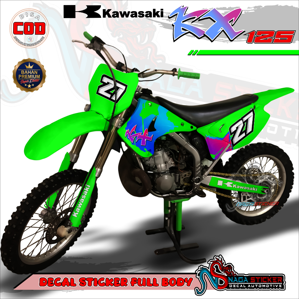 DECAL STICKER Motor FULL BODY Kawasaki KX 125 Motif Brushr KX125-02 Desain Bisa Custom Dekal stiker