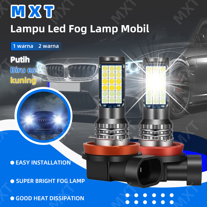 MXT 2PCS Lampu Led Fog Lamp Mobil Lampu Kabut 3 WARNA H8 H11 H16 PUTIH KUNING ICEBLUE Dua untuk Head