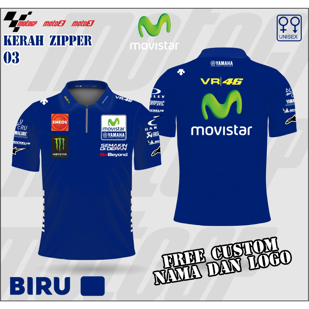 jersey motogp yamaha movistar kerah zipper kaos yamaha movistar crew baju yamaha