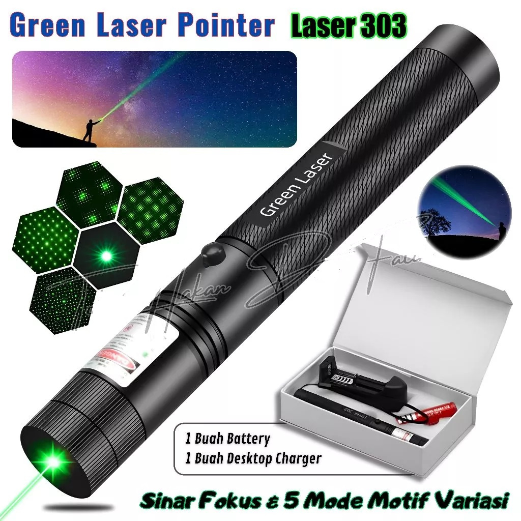 Laser Hijau 303 Green Laser Pointer Jarak Jauh Baterai Charge
