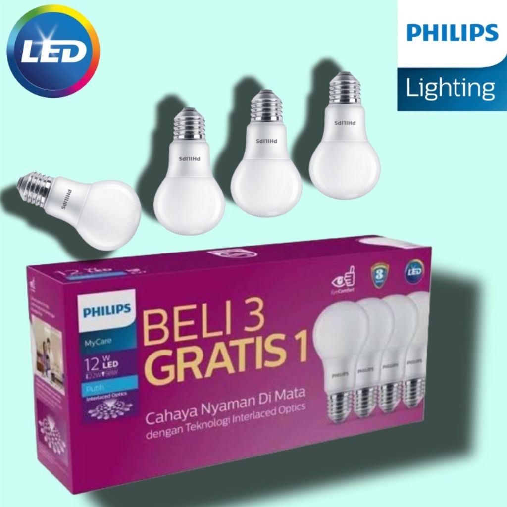 (Beli 3 Gratis 1 )Virall Lampu Led Philips Lampu 12 Watt Multipack Radiantline Ledbright 12W 6500K