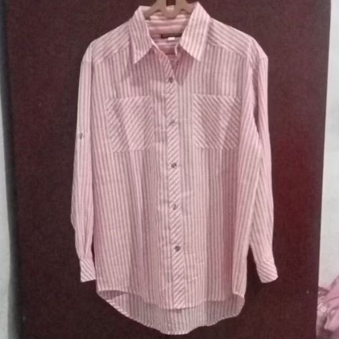 Kemeja Salur Pink