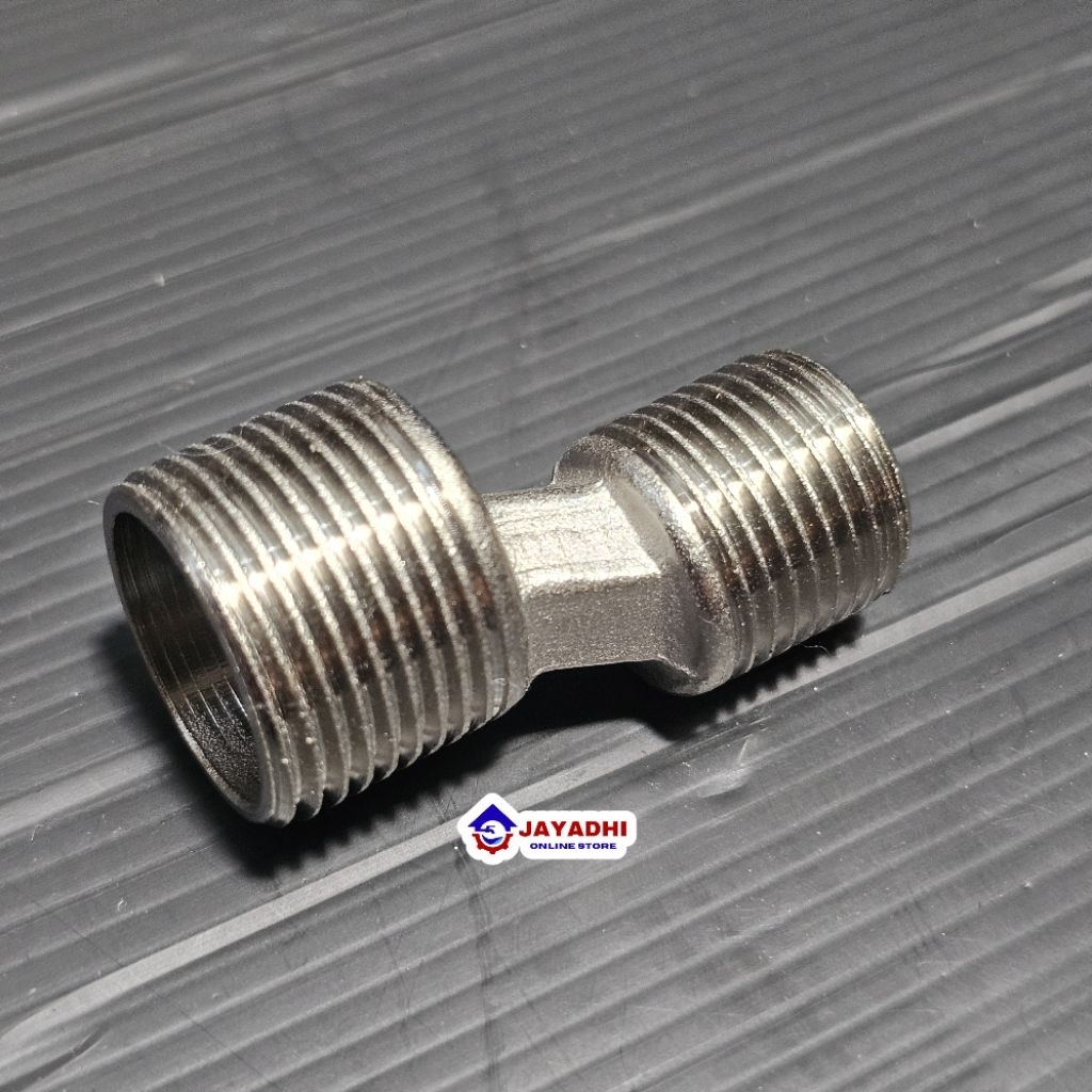 SS Nepel Mixer 3/4" x 1/2" - Drat Luar Kran Air Panas Dingin Stainless Move