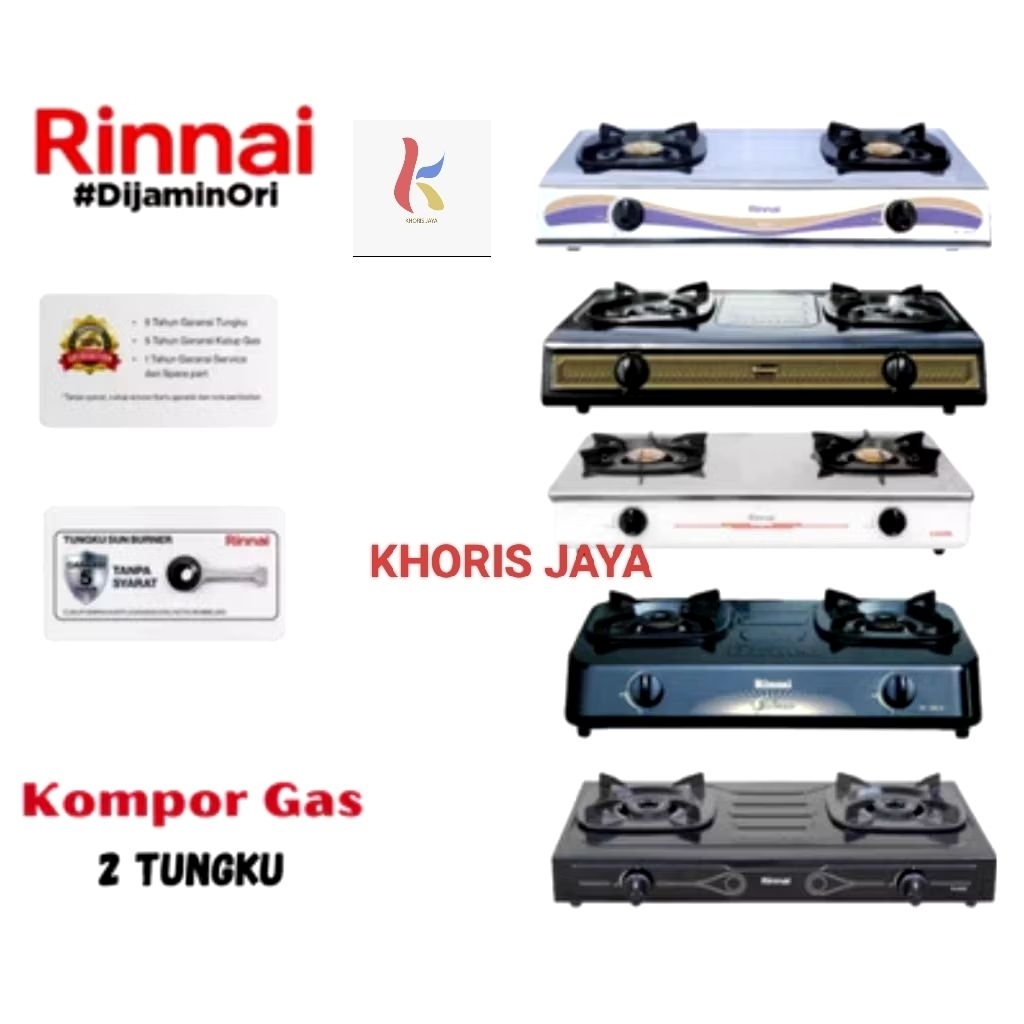 KOMPOR RINAI 2 TUNGKU STAINLESS TEL DAN TFLON// RI-602E(W)//RI-602E//RI-522E//RI-522C//RI-522S//RI-3