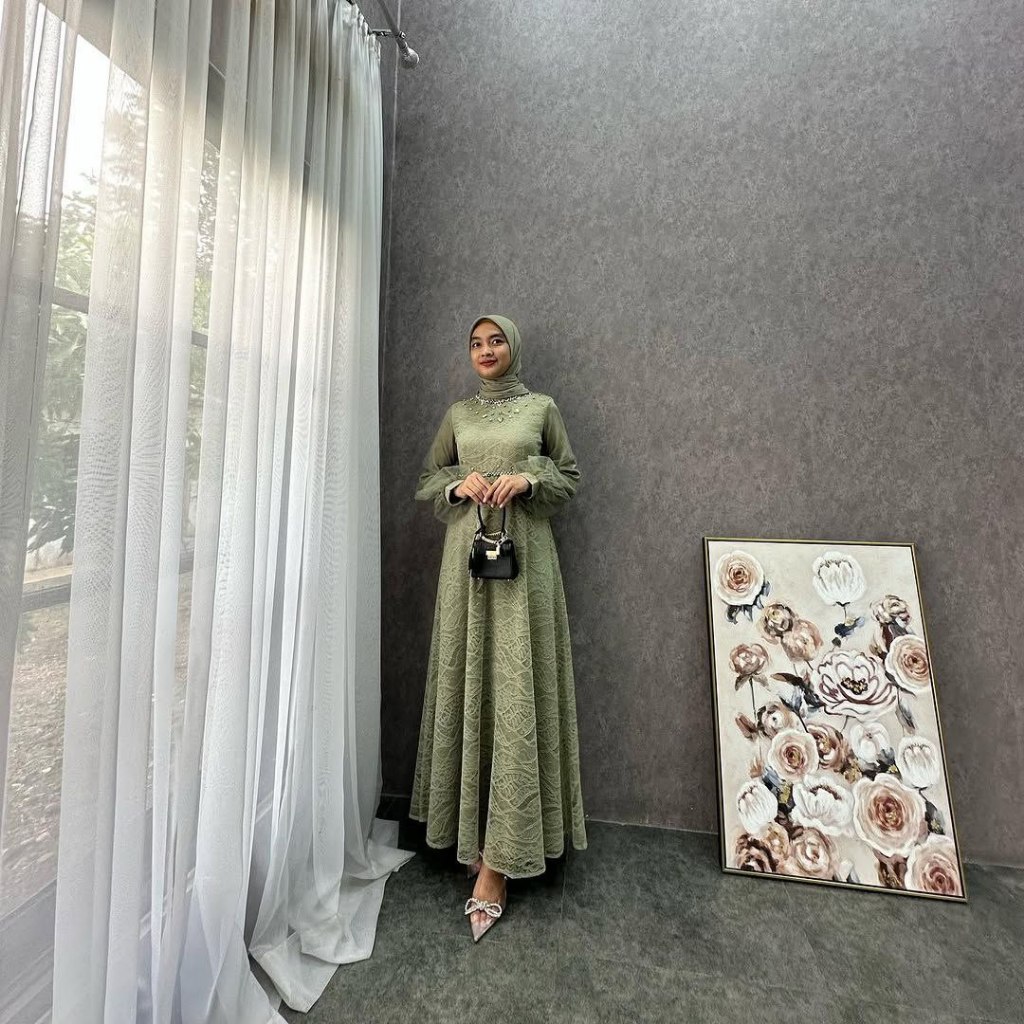 DISKON (ADA JUMBO) DRESS EXCLUSIVE NADINE GAMIS KONDANGAN MODERN GAMIS BRUKAT MAXI PESTA NIKAHAN