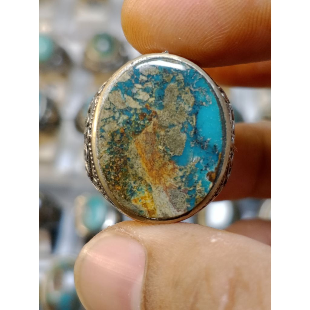 Batu pirus Persia biru panci plat serat emas