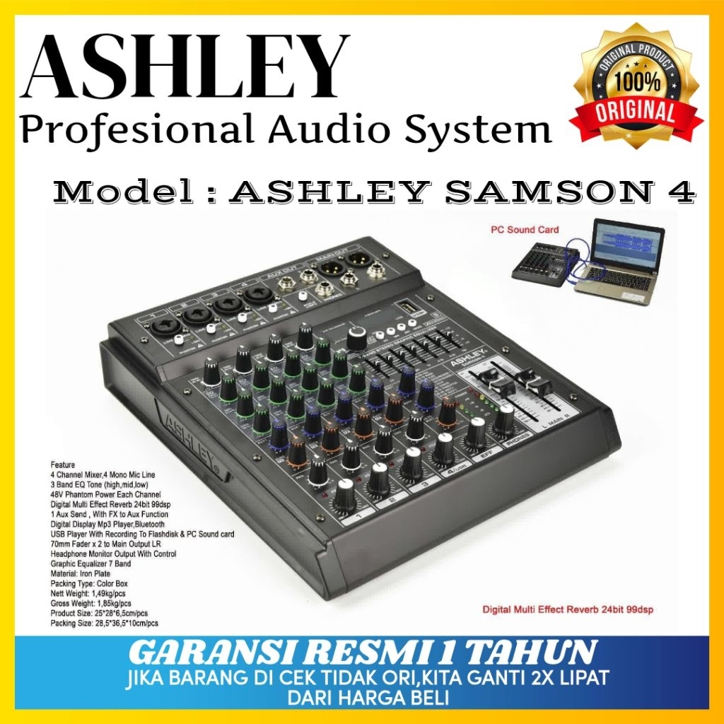 Mixer Audio Ashley Samson 4 Original Mixer Ashley 4 Channel Bluetooth