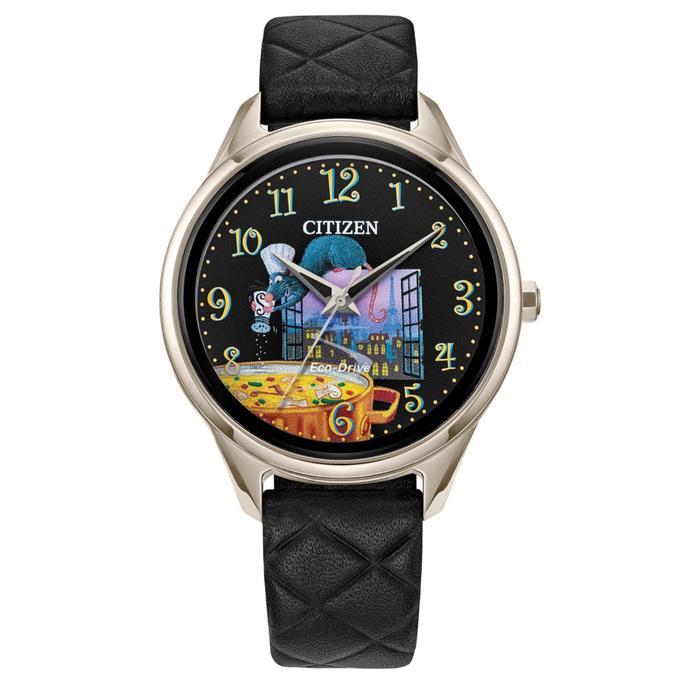 Citizen Disney Women's Eco-Drive Pixar Ratatouille Rose Gold Stainless Steel Watch with Black Quilte
