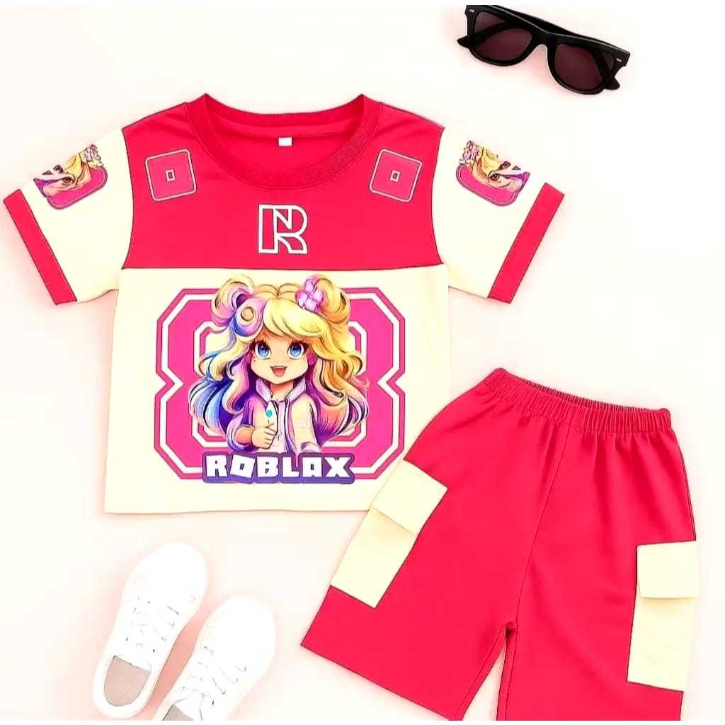Setelan Baju Bahan Bebyterry Anak Perempuan Motif ROBLOX Usia 1-10 Tahun Terbaru
