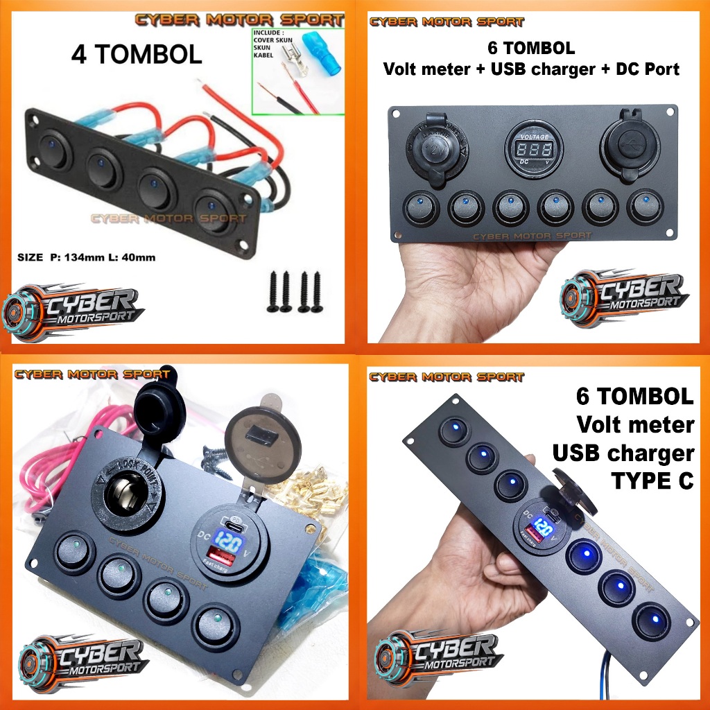 Saklar 12v 24v universal sakelar switch lampu LED dashboard panel volt meter USB charger foglamp hea