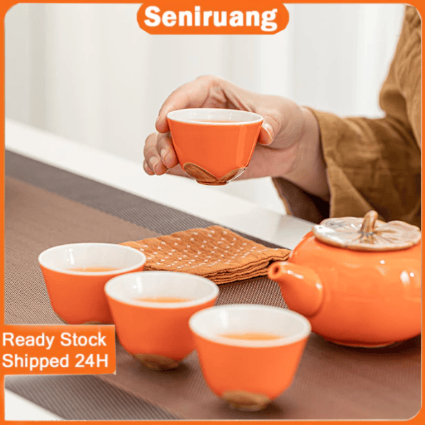 [TEASET by Seniruang] Hampers Kado Hadiah Persimmon Orange Teaset, isi 4 cup + 1 teapot + 1 Wadah Te