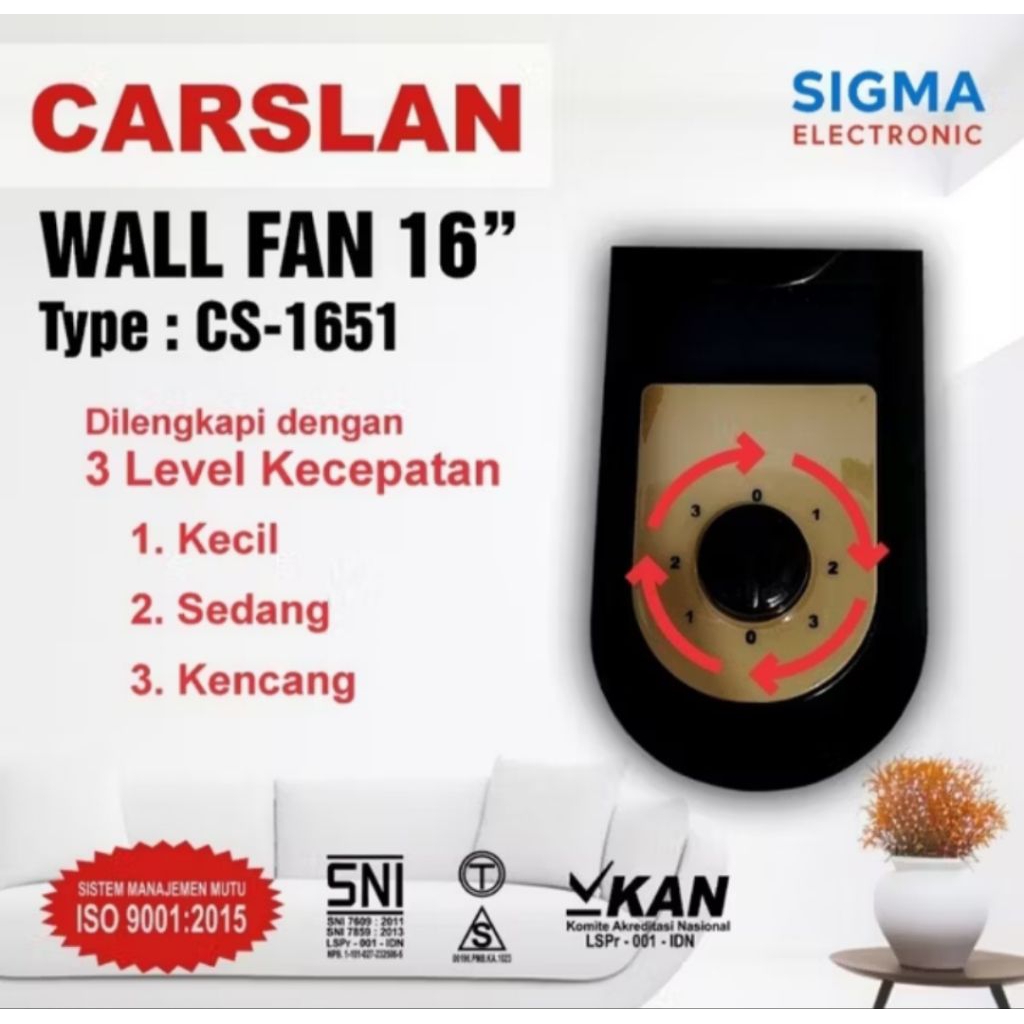 Kipas Angin Tornado Wallfan/ Kipas Dinding Tornado 16inch Carslan CS-1651