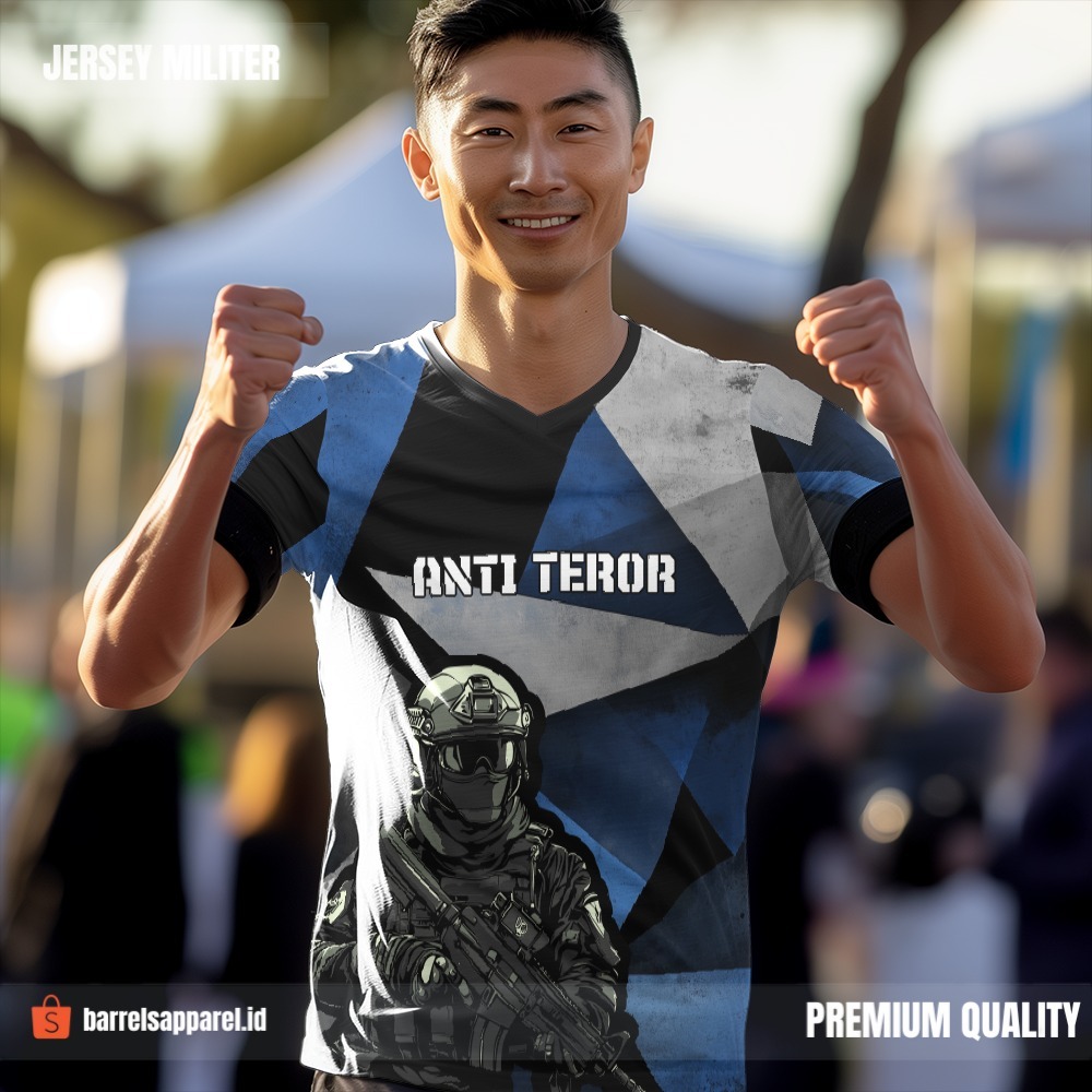 Kaos Jersey Polisi Polri Densus 88 Hitam Abu Biru Motif Abstrak Triangle 16