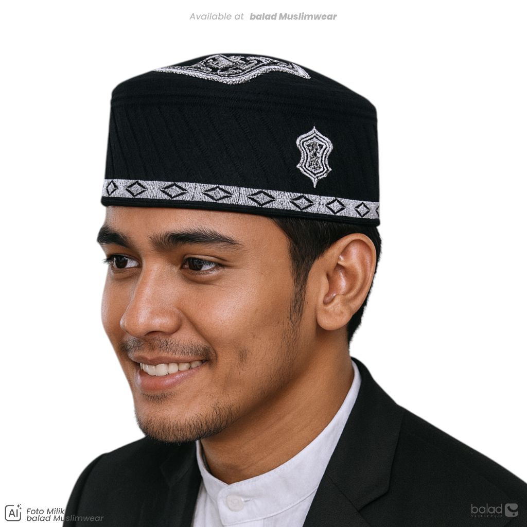 Songkok Terompah Hitam Bordir Melayu, Peci Haji Kopiah Santri