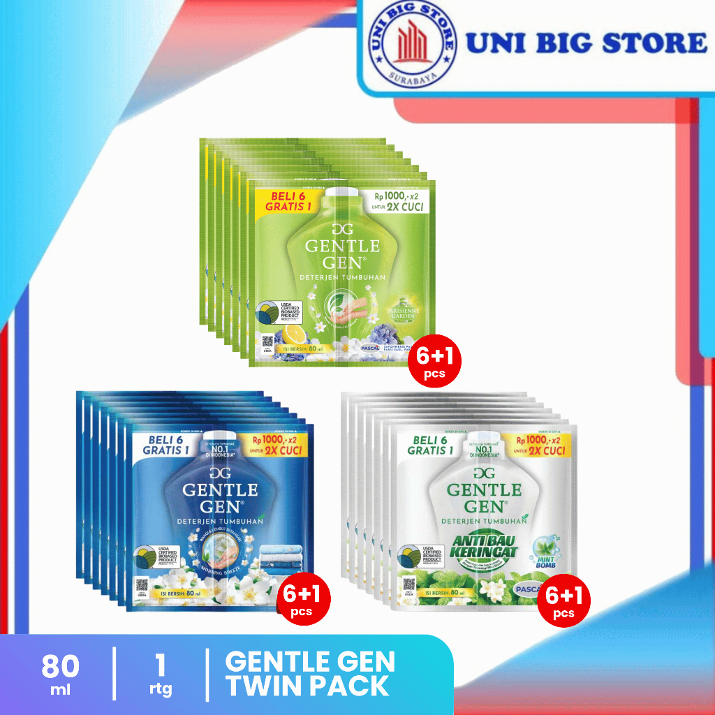 GG Gentle Gen Deterjen Cair Twin Pack 80 ml x 6 + 2 Sachet GentleGen