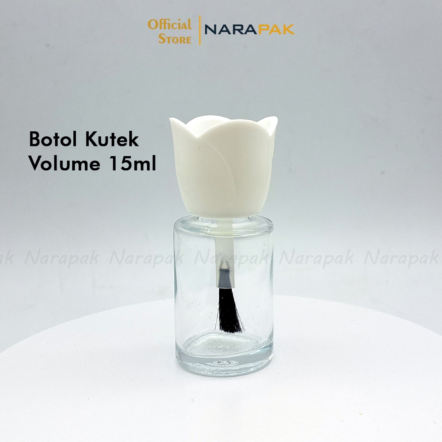 Botol Kutek 15ml Kaca Tabung Tutup BUNGA PUTIH Botol Henna Kemasan Cat Kuku Nail Art 15PJ