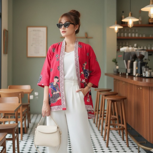 Shanaya Baju Batik Wanita Vest JAMU Model Blus Kartini Batik Kerja Cantik Unik Lucu Kekinian Zipper 