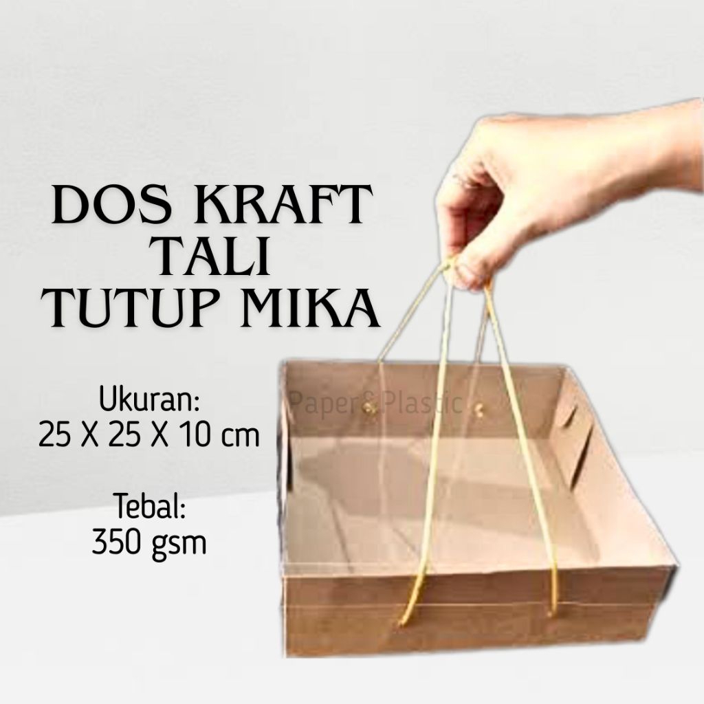 Dos Kraft Tali Tutup Mika 25 X 25 X 10 cm | Box Kue | Dus Kue | Box Kotak Hampers