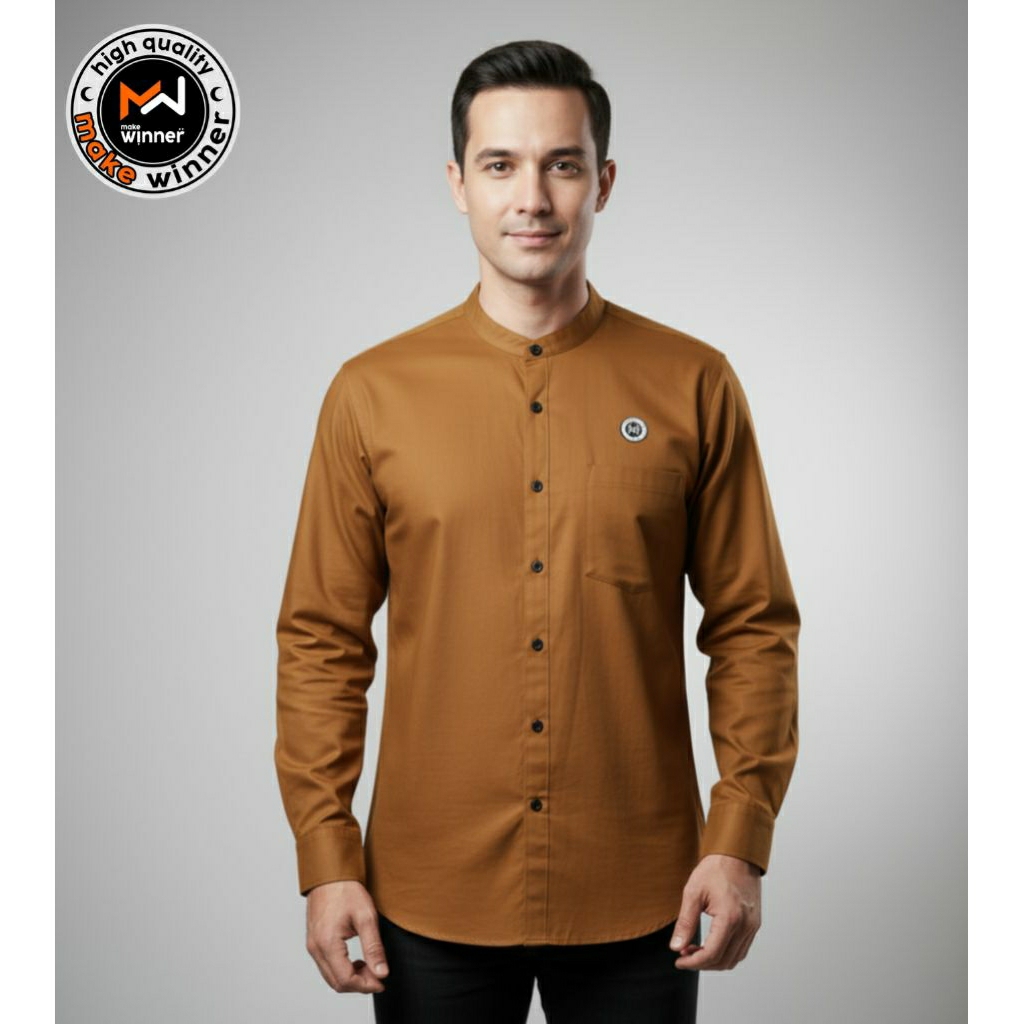 Mother Winners - Koko Pria Lengan Panjang Warna Mustard Bahan Katun Premium