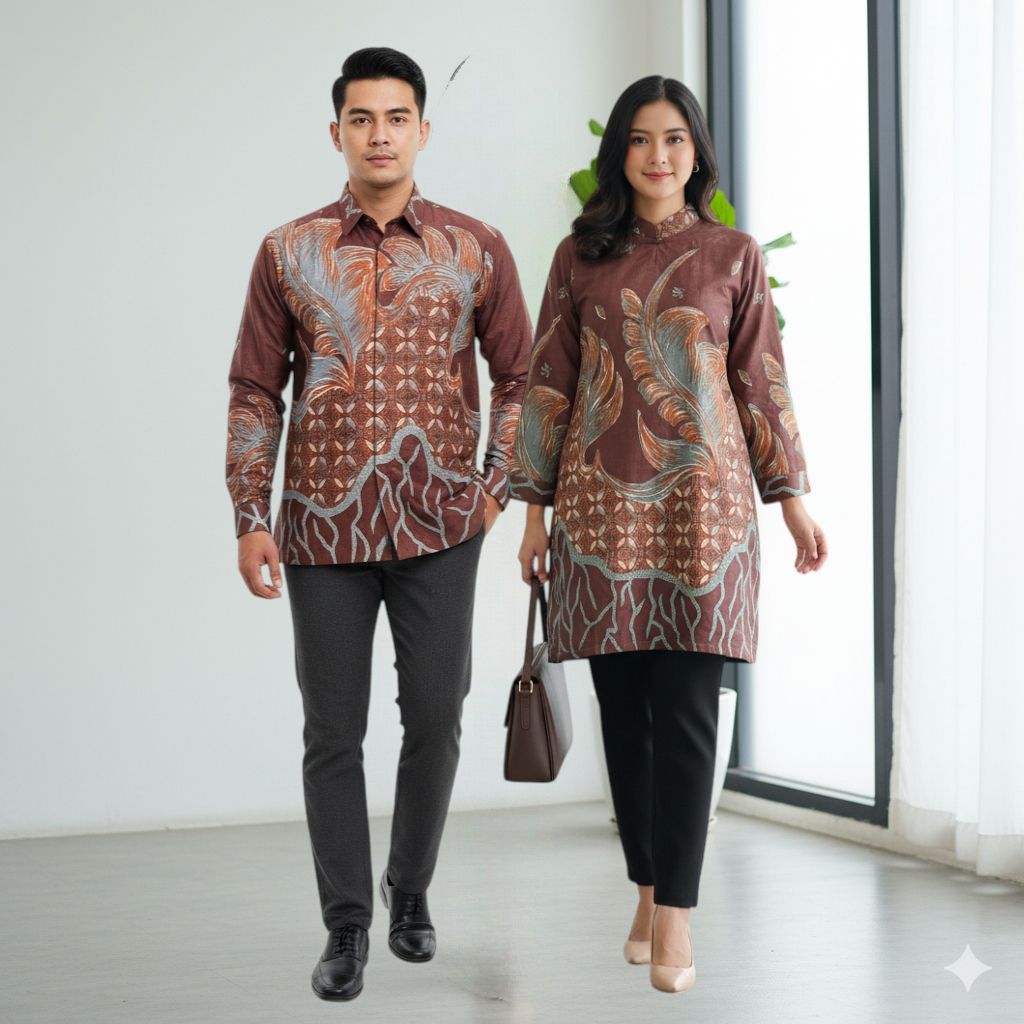 Fatih Batik Medan Batik Couple Wanita Tunik Furing Lengan Panjang Kulit Bawang Bahan Katun TNC541 Se