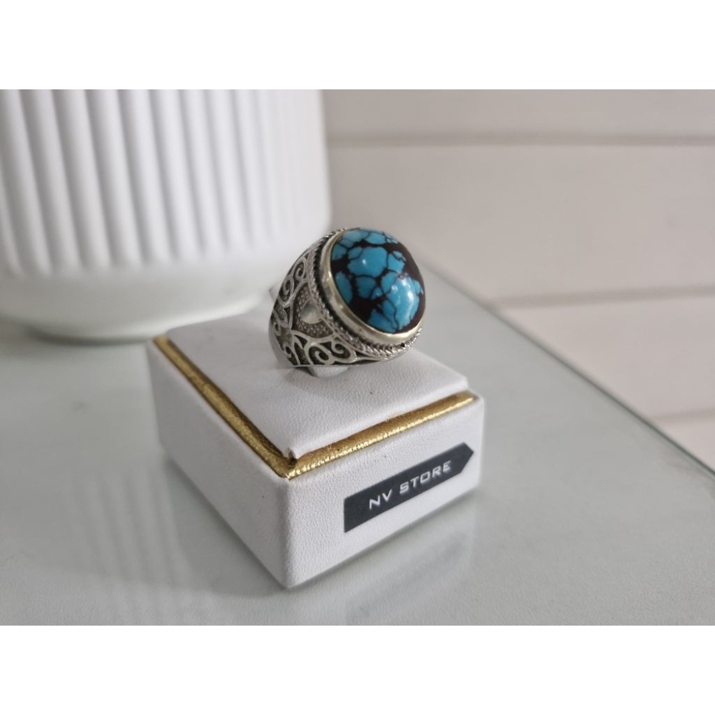 Batu Pirus Mesir Blue Fancy Ceplok Kura Dim 17mm