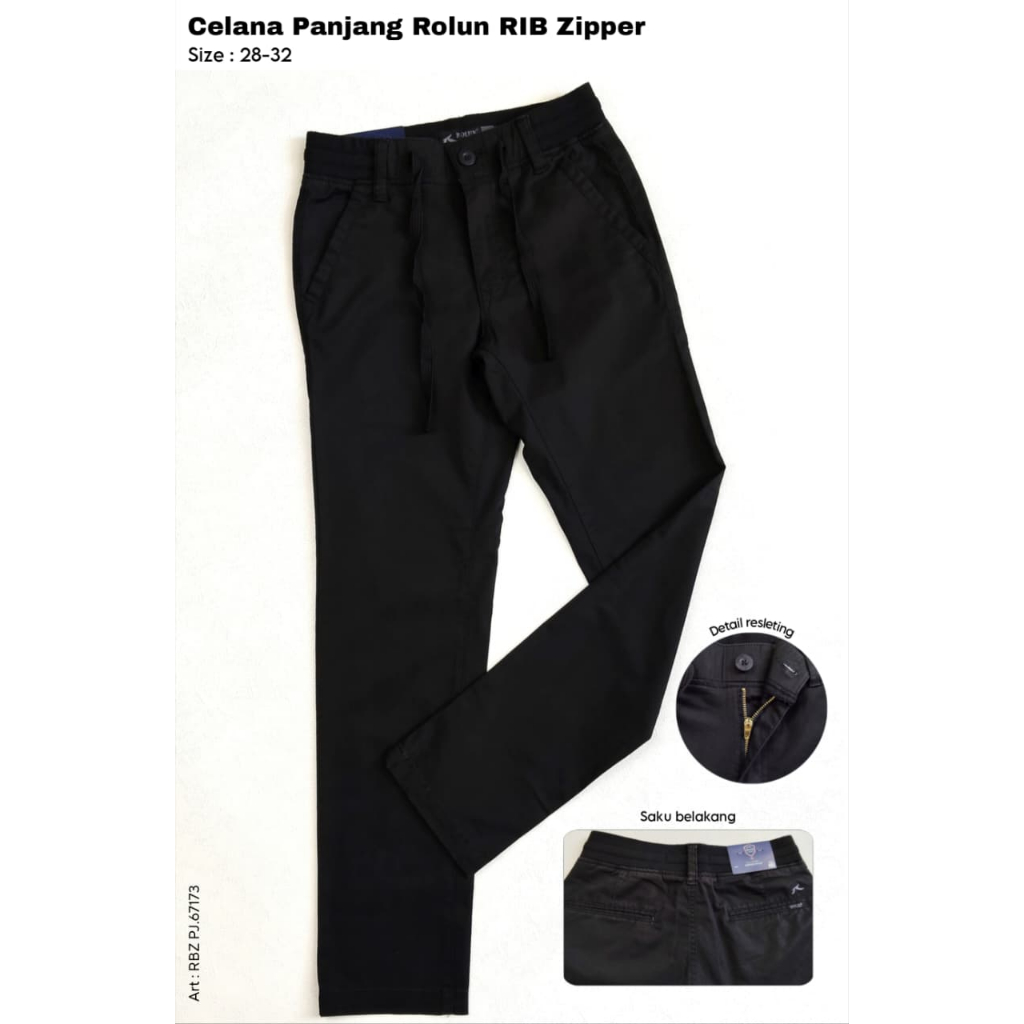 Celana Panjang Pria Rolun RIB Zipper Hitam