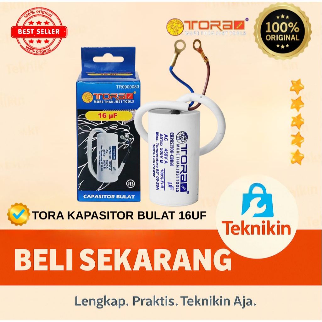 TORA Kapasitor CBB60 Bulat Putih 16 uF - Capasitor CBB60 Run 450V AC