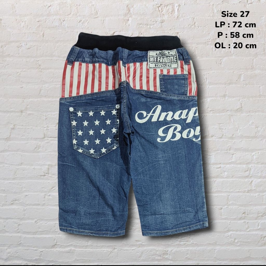 Size 27 Celana Pendek Shortpants Jeans Anap Boy Blue Washed Fading Printed Original Second Preloved 