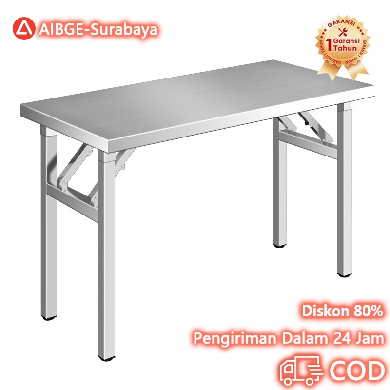[Surabaya Express]Meja Lipat Stainless Meja Lipat Portable Meja Pelatihan Serbaguna Meja Bar Dapur L