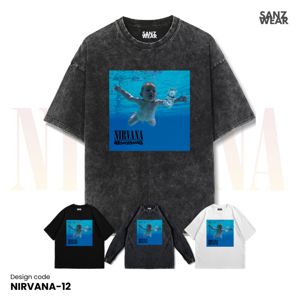 SANZ kaos NIRVANA | stonewashed washed t-shirt | black white longsleeve | NIRVANA-12