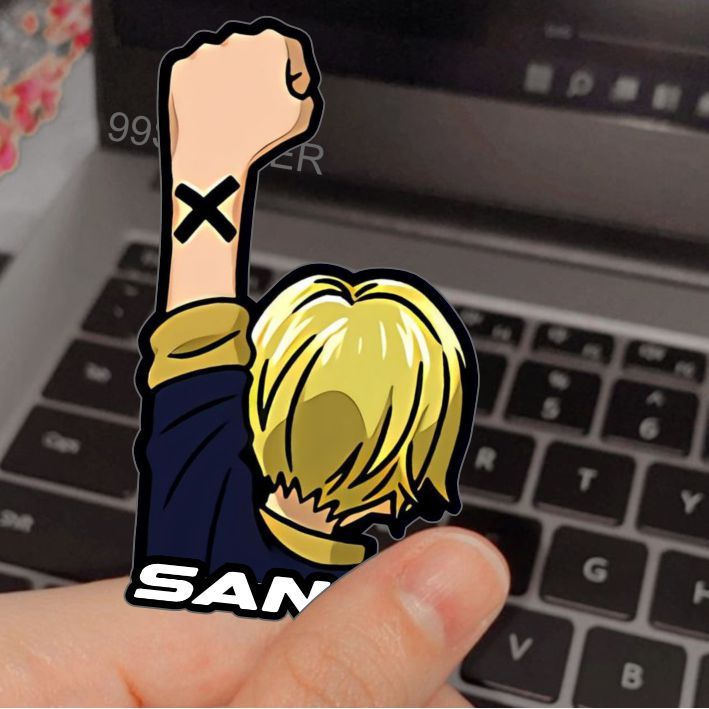 stiker timbul, sanji, anime one piece, stiker putih dan  hologram, sanji, one piece, anime, stiker h