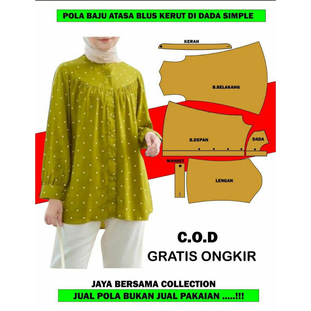 POLA INSTAN BAJU TUNIK KERUT DADA SIMPLE TINGGAL JIPLAK
