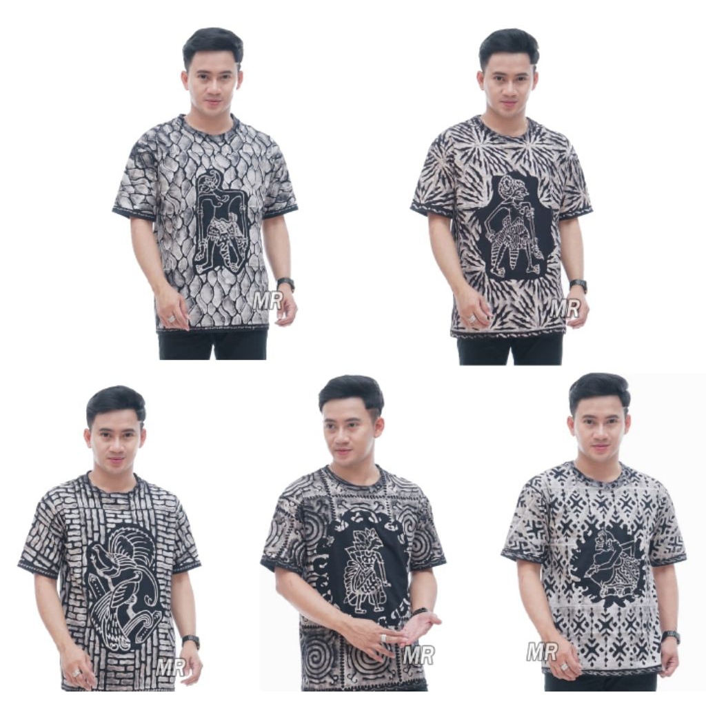Kaos batik cap malaman. motif wayang hitam putih M L XL