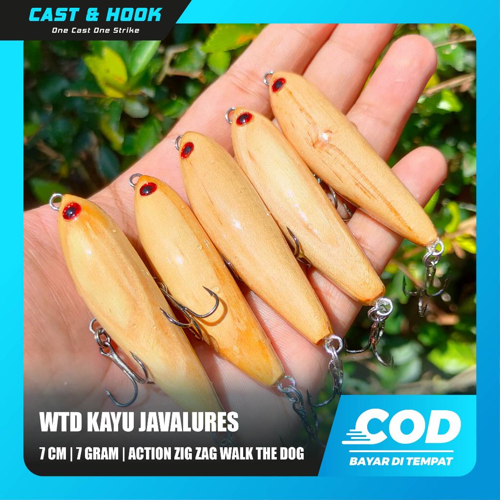 Lure WTD pensil top water natural kayu 7 cm umpan pancing predator hampala dan lainnya