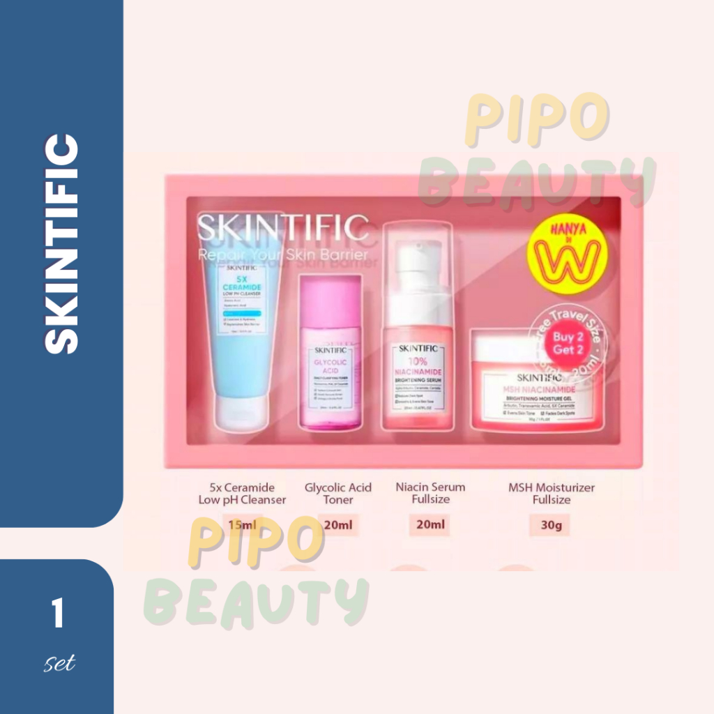 Skintific Bundle Set 4in1 – Face Wash, Serum, Toner, Cream | Paket Skincare Brightening & Moisturizi