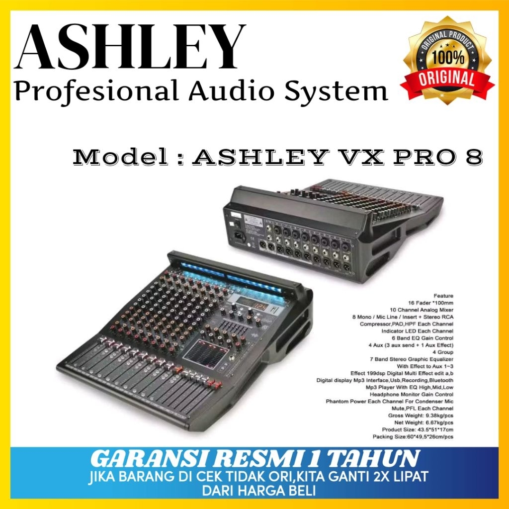 Mixer Ashley Vx Pro 8 Original Mixer Ashley 8 Channel Bluetooth