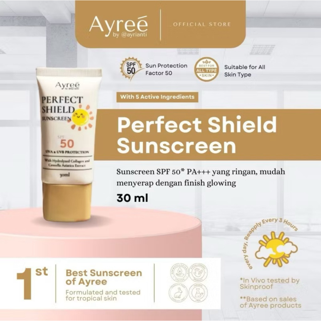 Ayree Perfect Shield Sunscreen 30ml - SPF 50 PA+++ | Ayree Samarinda Ayrikiwi | Ayree Sunscreen