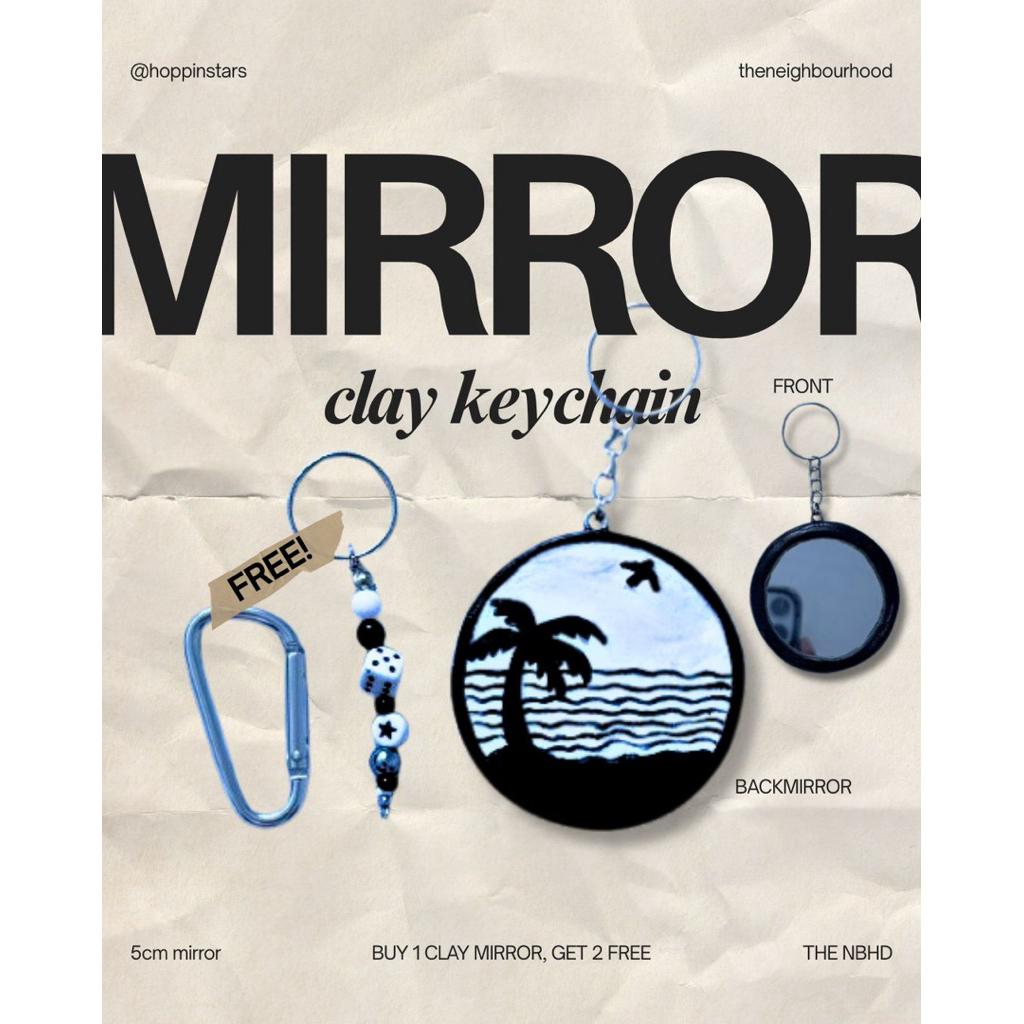 theneighbourhood clay mirror keychain gantungan cermin aesthetic handmade real mirror + free carabin