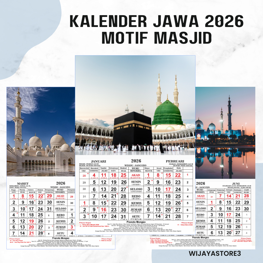 Kalender Jawa Lengkap 2026 – Edisi Masjid Ukuran A3+ dengan Wuku, Ringkel & Pranoto Mongso