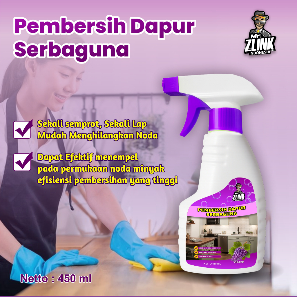 [ mr ] ZLINK PEMBERSIH DAPUR 450 ML Serbaguna Sikat Noda Kompor Meja Kaca Dinding Kramik Dapur