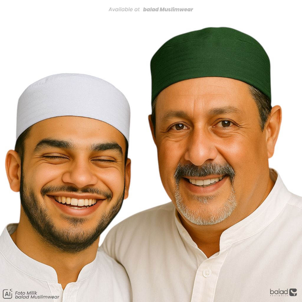 Peci Ijazi Habi Syech Putih Hijau Hitam Kopiah Kain