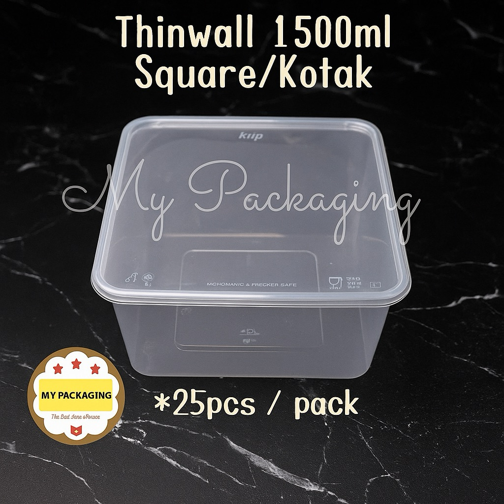 25 Set Thinwall KIIP Square 1500ml  Kotak - 25 pcs merek KIIP