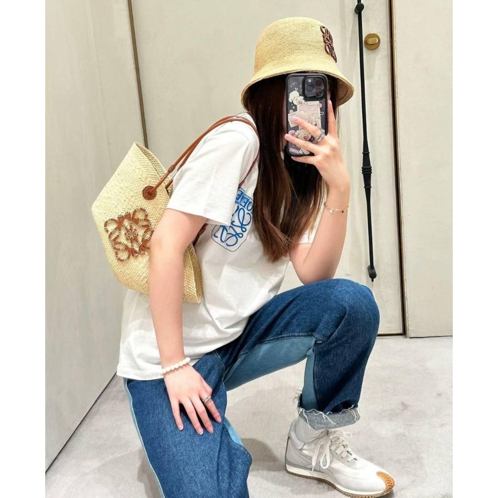 Loewe small anagram basket bag in natural/tan iraca palm