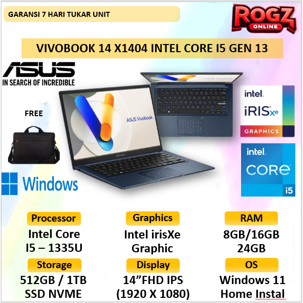 Asus Vivobook 14 Intel Core I5 Gen 13 16GB 1TB SSD W 11 14.0 Inch IPS Panel