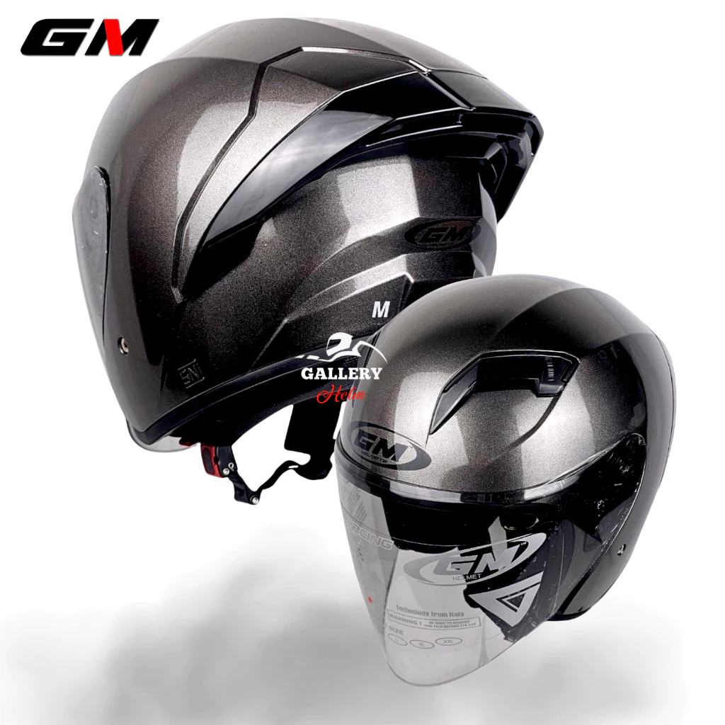 HELM GM G2 SOLID ALL WARNA VISOR LIGHT SMOKE HALF FACE ORIGINAL SNI
