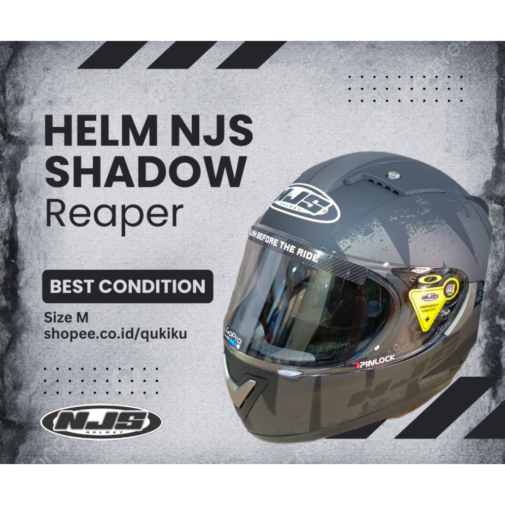 Helm NJS Shadow Reaper Black/Silver Size M Full Face Double Visor Free Visor Hitam Dark Smoke Pinloc