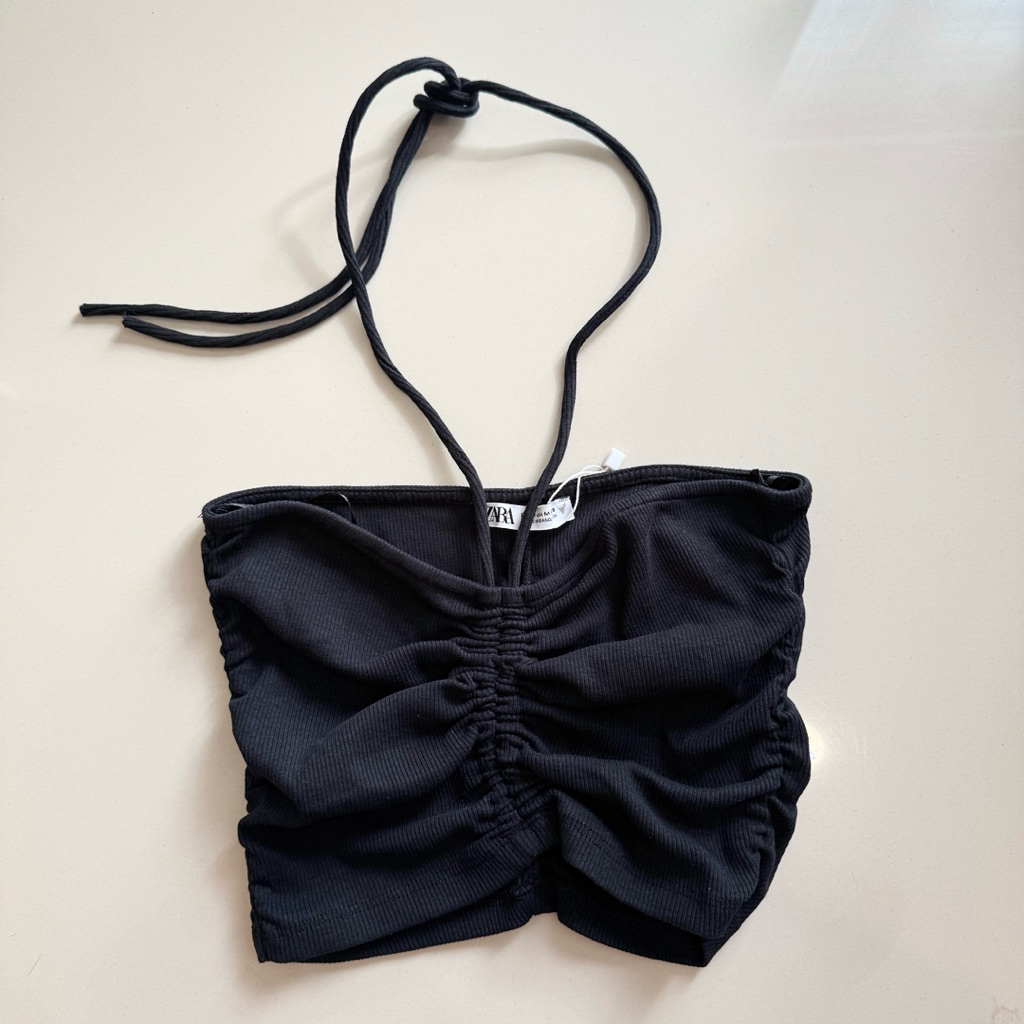 (New&Tag) ZARA Halter Ribbed Crop Top - Atasan Kaos Wanita